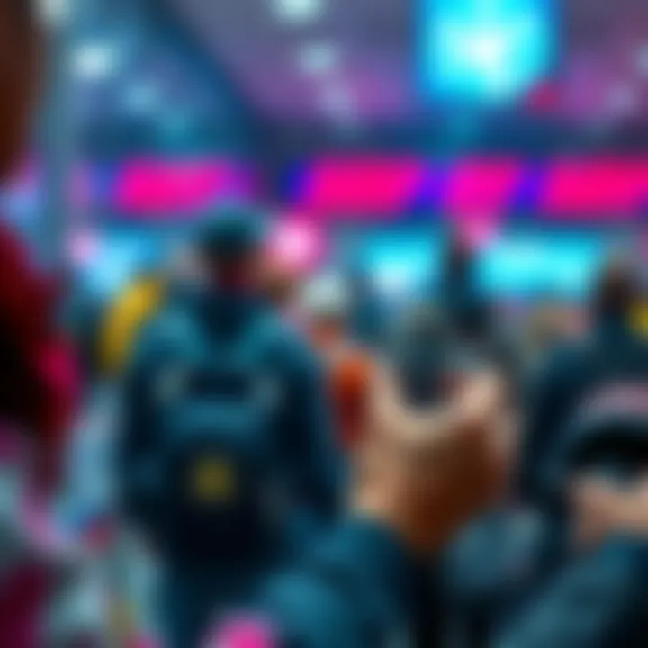 A person painting a mini figure with colorful paint while waiting in line