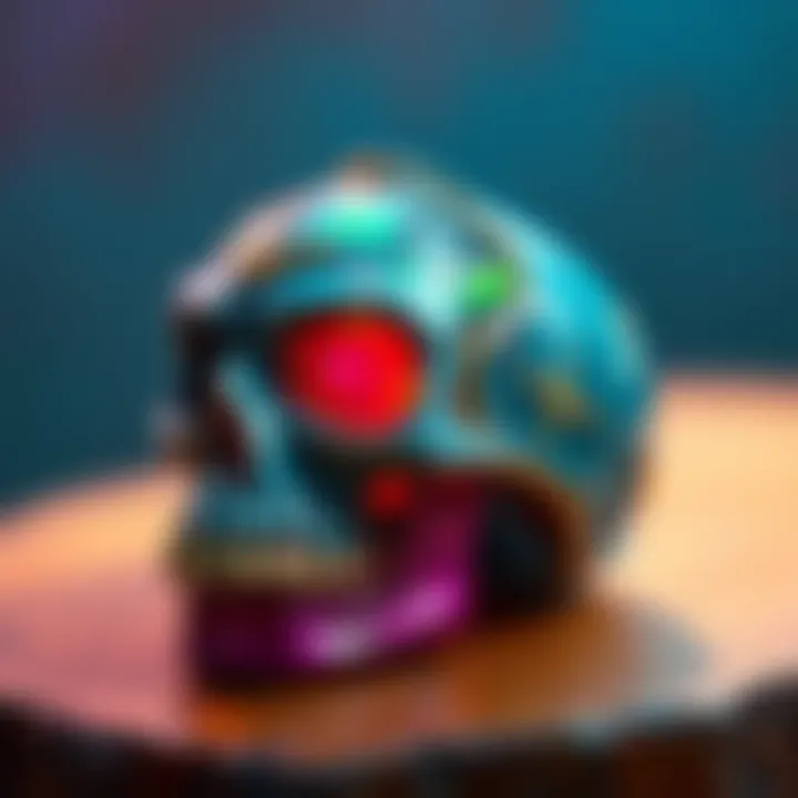 Mini Painting of Runner Shell Model A detailed painting of a runner shell model with vibrant colors and intricate details, showcasing the unique features of the skullforge design and an implant from Etsy.