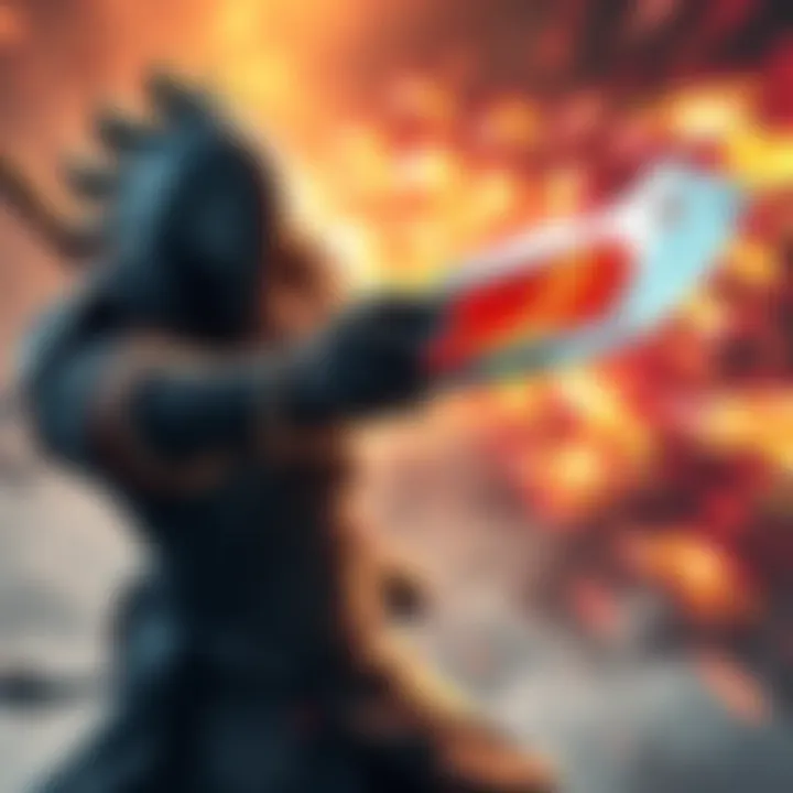 A character wielding a Bone-Cutting Saw and Bramble Curved Sword Handle in an intense miniboss battle, showcasing powerful charge attack