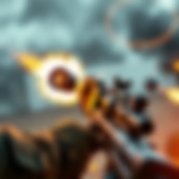 Minigun in Action A powerful minigun being fired in a combat scene, showing its force and impact on targets.