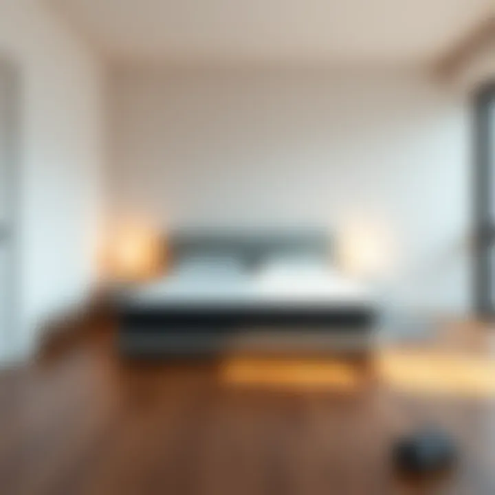 A simple room with a mattress on the floor and minimal belongings stored away