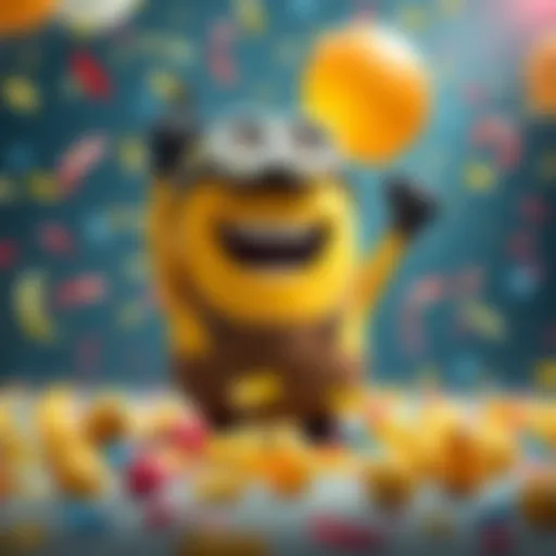 Minion Reaches Tier 7 A cheerful minion celebrating its promotion to tier 7 with confetti and balloons around it