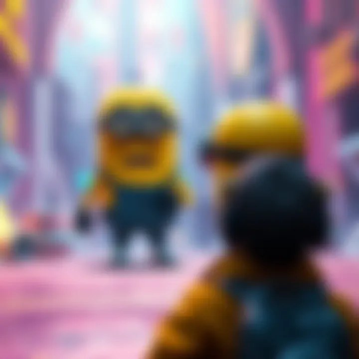 A bright yellow minion character disappearing in a colorful game setting, with a confused player looking on.