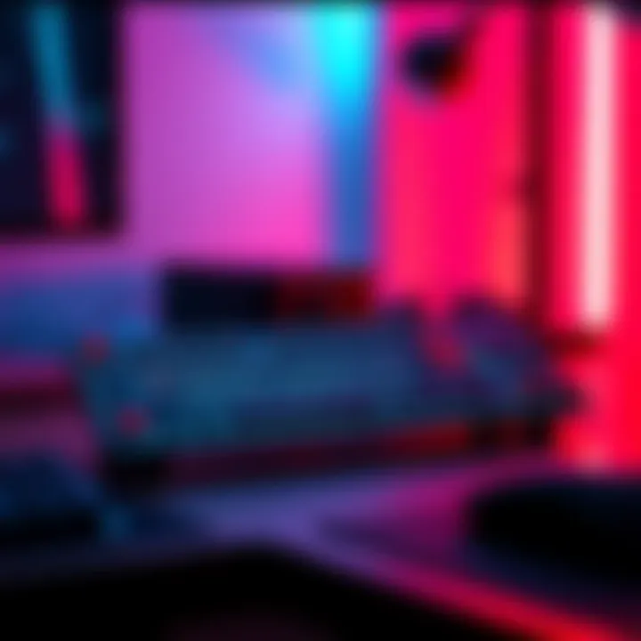 A sleek Minisforum MKB i83 Keyboard on a desk with vibrant lighting, promoting the giveaway event