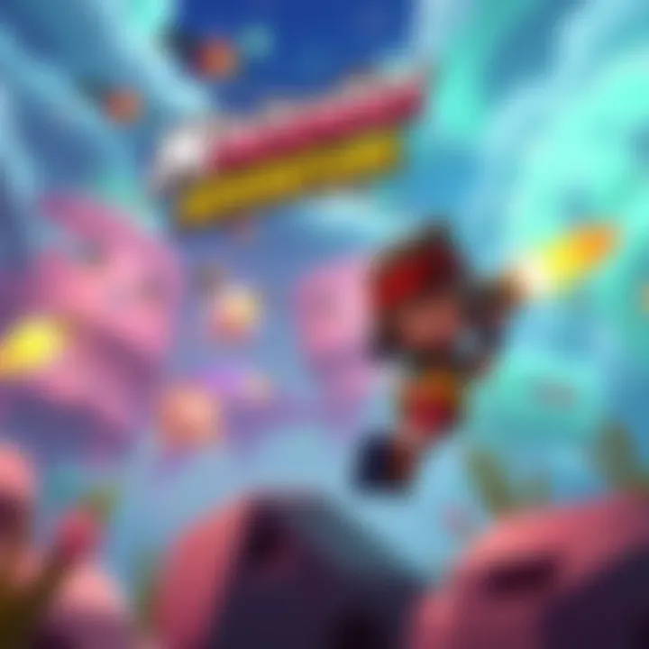 Minishoot Adventures Gameplay A colorful scene from Minishoot Adventures showing a character shooting enemies in a vibrant world with various obstacles.