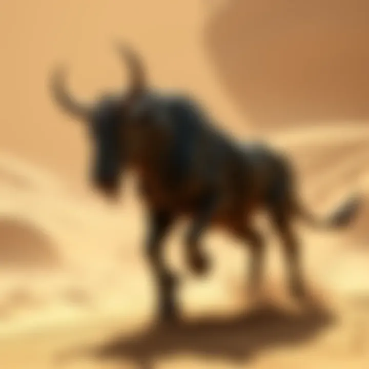 A Minotaur appears and disappears in a sandy environment during a battle against the Iatros Wyvern, complicating sand collection efforts for players.