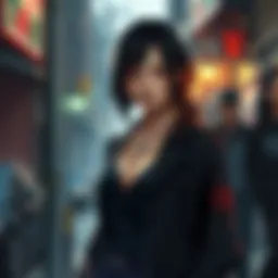 Mio Amakura standing confidently in Grove Street with gang members, showing a strong expression after her experiences in Fatal Frame 2.