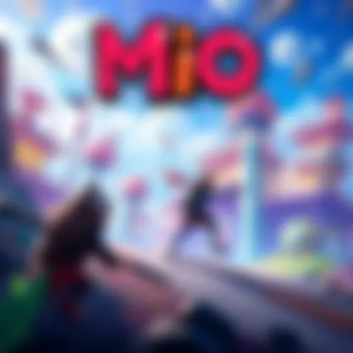 A vibrant screenshot from Mio showing colorful environments and engaging combat action