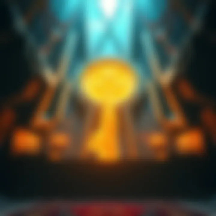 A vibrant depiction of Miquella's Great Rune glowing in front of the entrance to St. Trina, symbolizing the key to access.