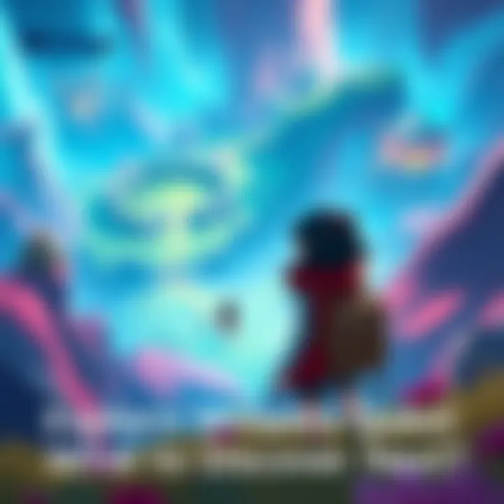 A player character named Miriam in a vibrant game world looking at an undiscovered area, with hints of Isidora and His Holiness in the background.