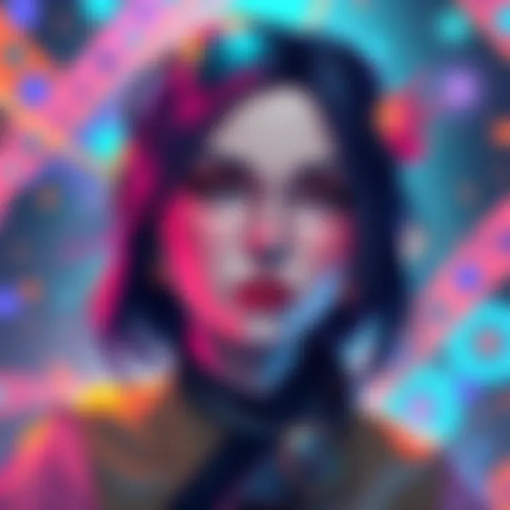 A vibrant illustration showcasing the character Miriam with creative elements blending technology and art.