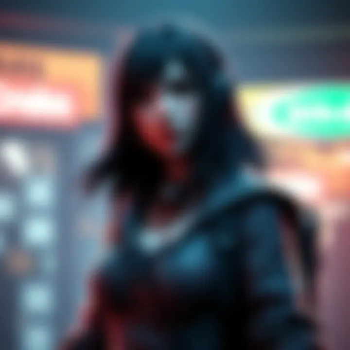 Miriam Character in Game A depiction of Miriam as a playable character in a video game environment, showcasing her unique outfit and style.