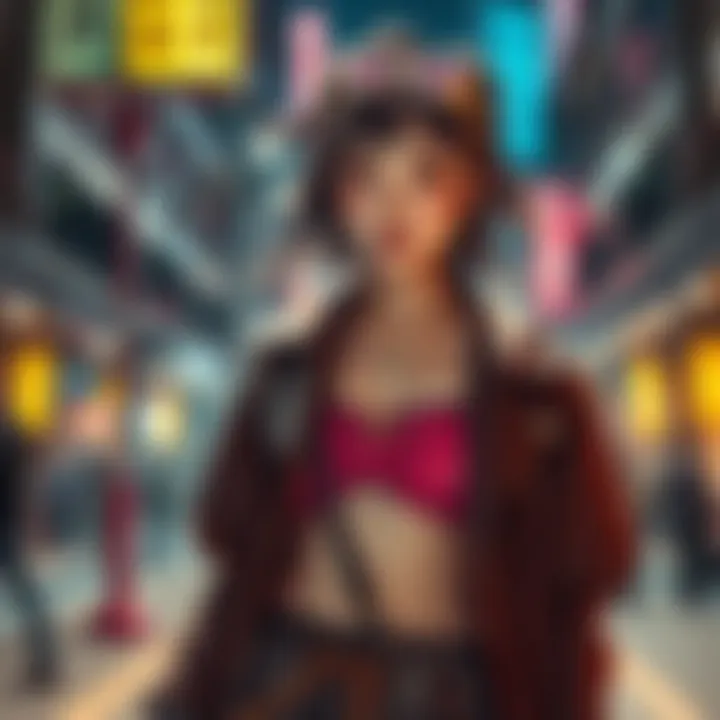 Miss Fuchi Stylish Pose Miss Fuchi posing confidently in a unique outfit, showcasing her bold fashion sense