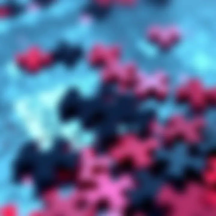 A close-up of scattered and missing puzzle pieces on a digital screen representing Bing's puzzle feature