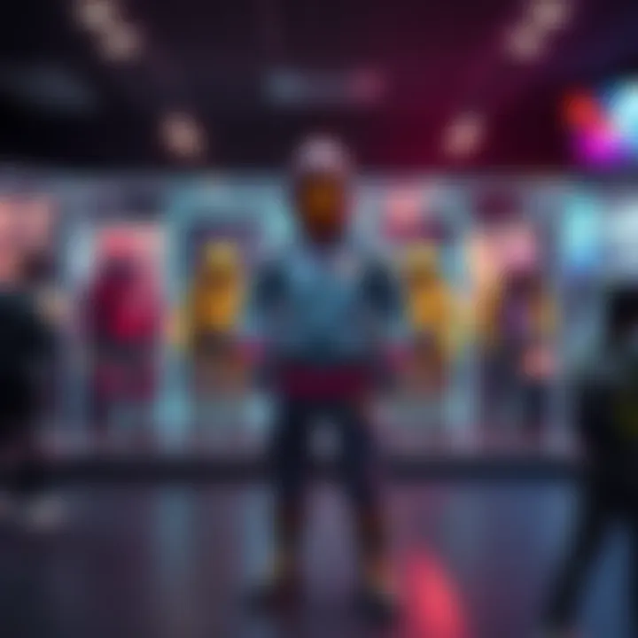A visual of a vibrant game skin that won a contest but is not displayed with other skins, highlighting its absence in a gallery.