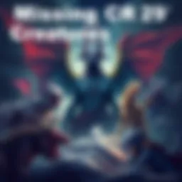 Illustration of fantasy creatures representing the absence of CR29 in Dungeons & Dragons 5e, surrounded by other creatures from lower challenge ratings