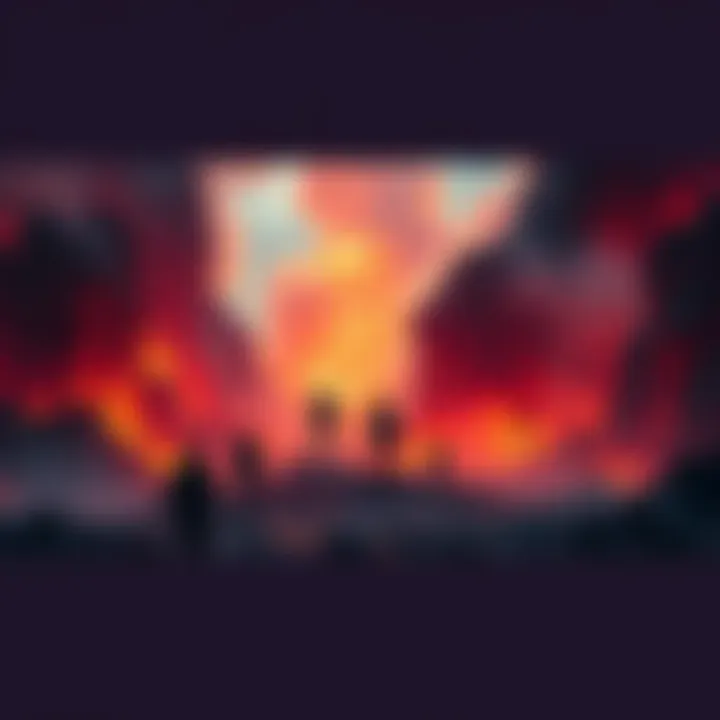 A fiery scene depicting Hell with missing key elements, like shadows of characters or significant symbols, representing overlooked aspects.