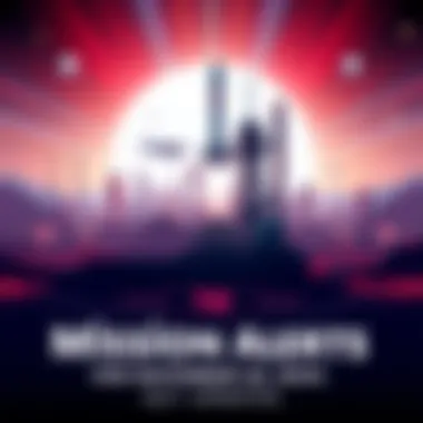 Illustration of a rocket launch with a futuristic city skyline in the background, symbolizing upcoming missions.