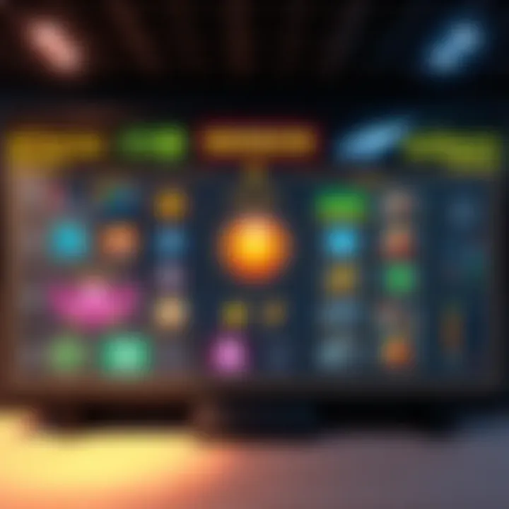 An interactive mission board displaying various game quests in a colorful and engaging way.