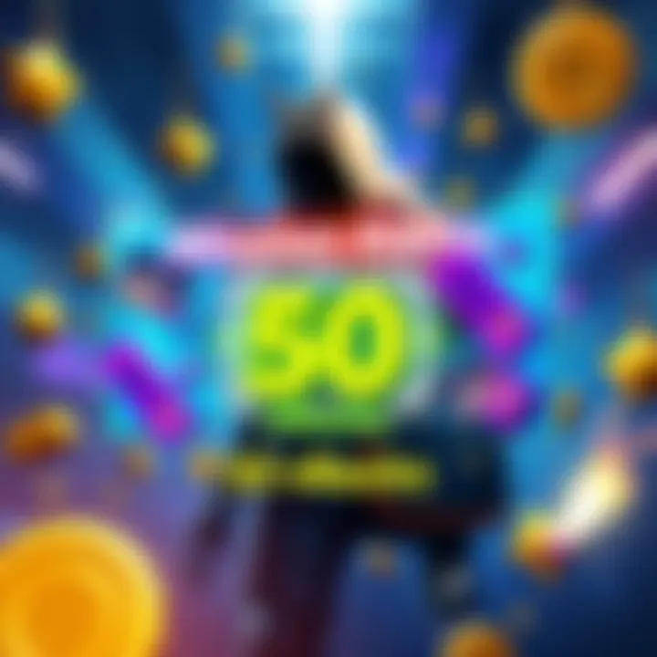 A colorful graphic showing Mission Alerts title and the reward of 50 vBucks, with a character ready for action, surrounded by excitement and rewards imagery.