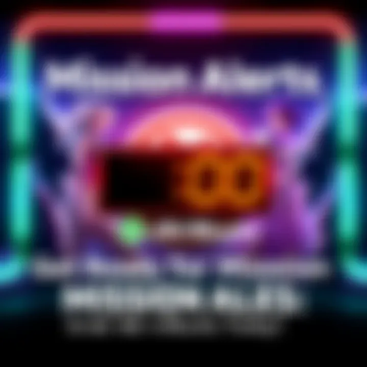 Graphic showing a countdown timer for Mission Alerts with a backdrop of video game characters and the vBucks logo