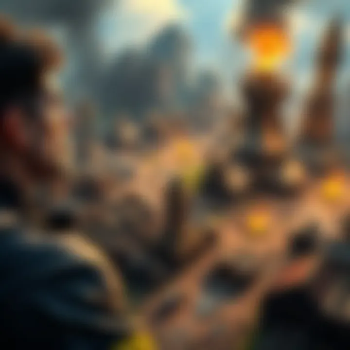 Mistakes in RTS and City Builder Games A player feeling frustrated while looking at a ruined city in a video game, with buildings collapsed and resources dwindling.