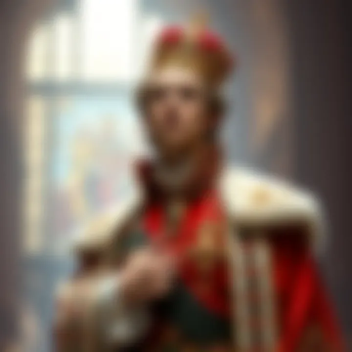 Mister Fister is presented in royal attire, symbolizing his selection as the next male heir, standing confidently with a crown on his head.