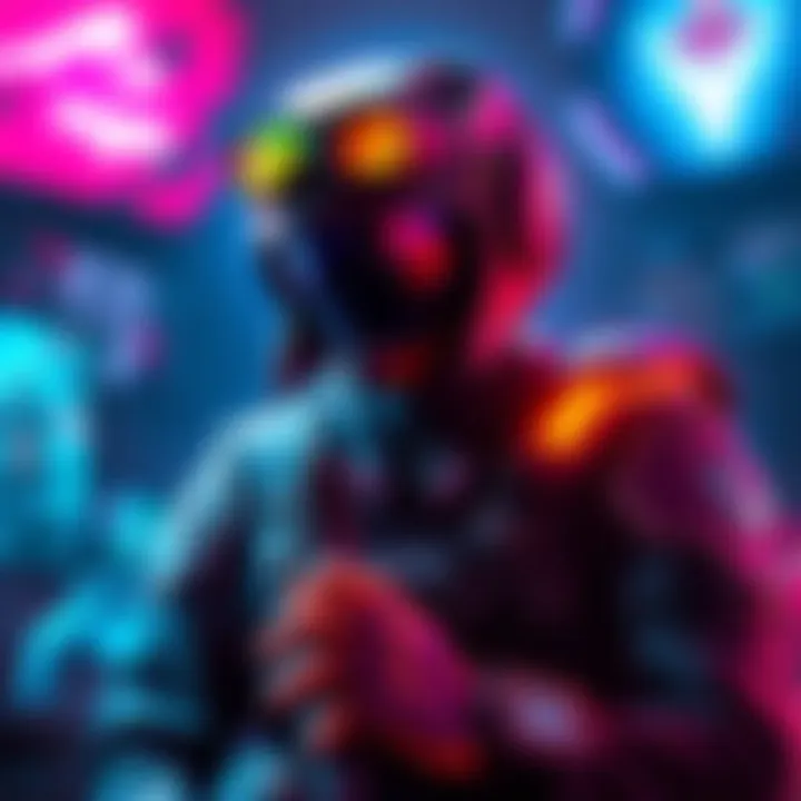 A gaming character equipped with mixed mods showing increased duration and decreased strength effects, surrounded by vibrant gaming visuals.