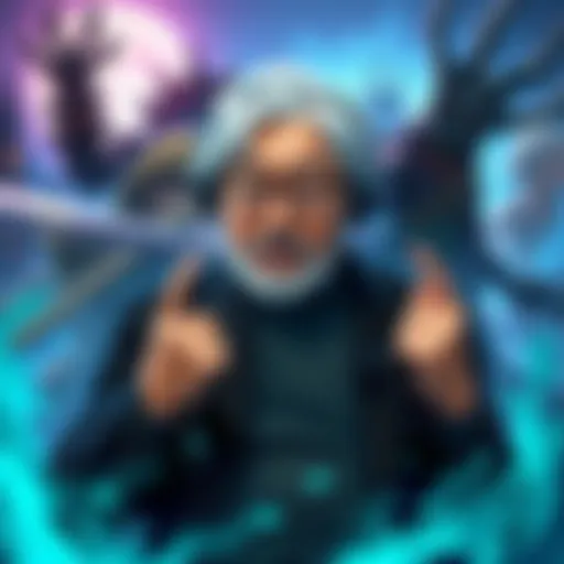 Miyazaki speaking about multiplayer game releases, with a backdrop of game art from Nightreign and The Duskbloods.