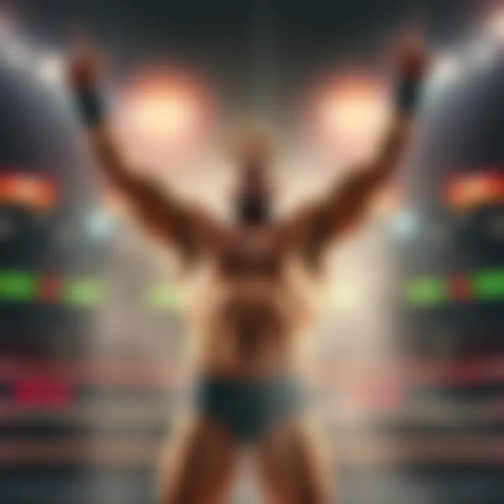 Miz raises his arms in triumph after defeating Bryce Hall in a wrestling match, showcasing excitement and determination.