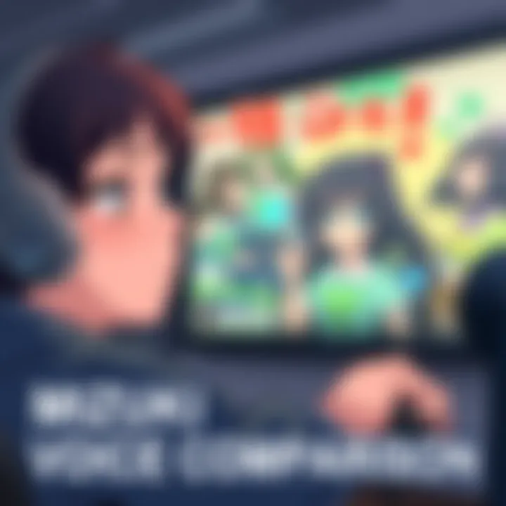 A gamer playing a video game with a confused expression, hearing Mizuki's voice overlapping with Tina Belcher's voice, while game characters are displayed in the background.