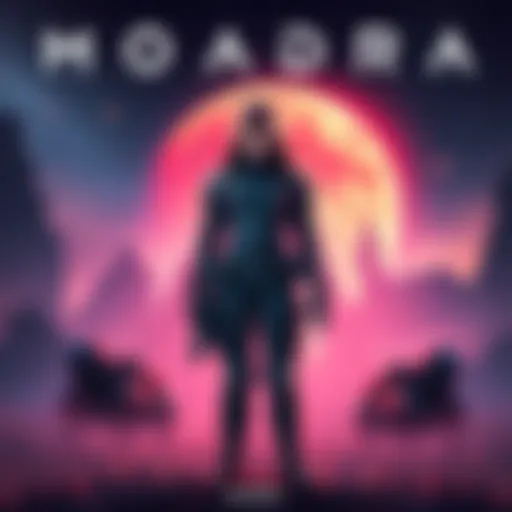 Lieutenant Moadra Meras stands ready for adventure on the alien planet Protea VI, surrounded by dark sci-fi elements and a mysterious landscape.
