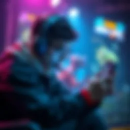 A mobile gamer focused on the screen, showcasing impressive skills while playing a game