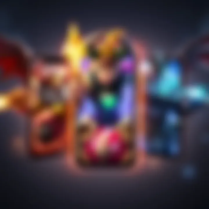 Three mobile champions Drakkari, Brann, and Titus displayed in action on mobile screens, highlighting their unique abilities and gameplay styles.