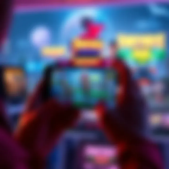 A player enjoying Mobile Fortnite on their smartphone, showcasing colorful graphics and action-packed gameplay.