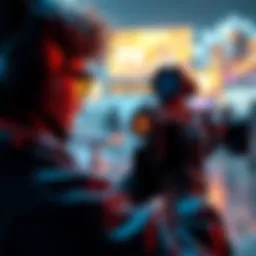 A player immersed in a mobile FPS game, focused on the screen with intense gameplay action visible.