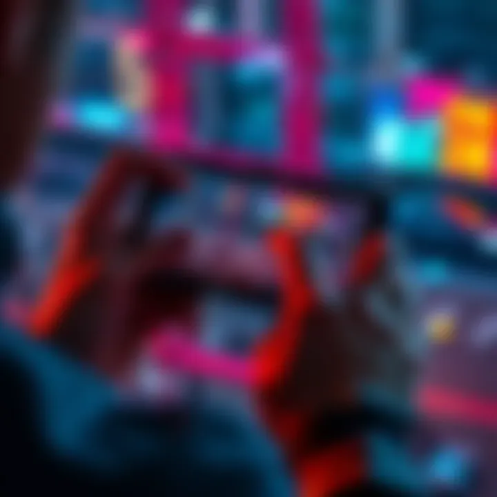 A person editing a video on their phone using PowerDirector, showcasing creative editing tools and vibrant clips.