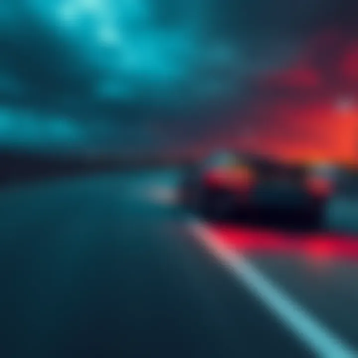 A sleek, modern car driving fast on a highway, symbolizing advancements in automotive technology and efficiency.