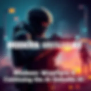 Illustration showing a soldier interacting with advanced AI in a futuristic battlefield setting