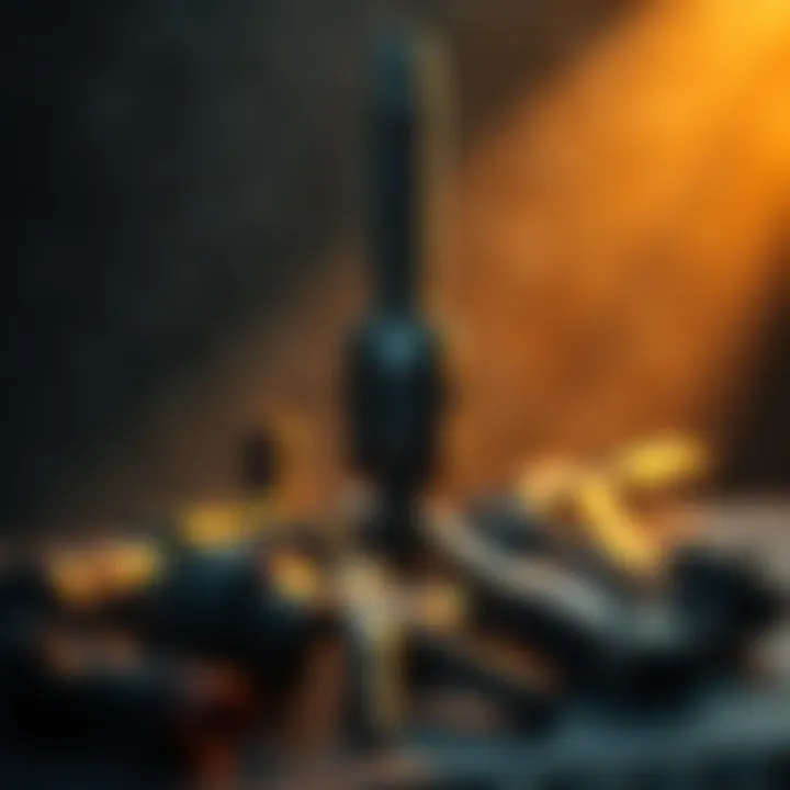 A futuristic weapon stands prominently, casting shadows over older military tools, symbolizing obsolescence in warfare.