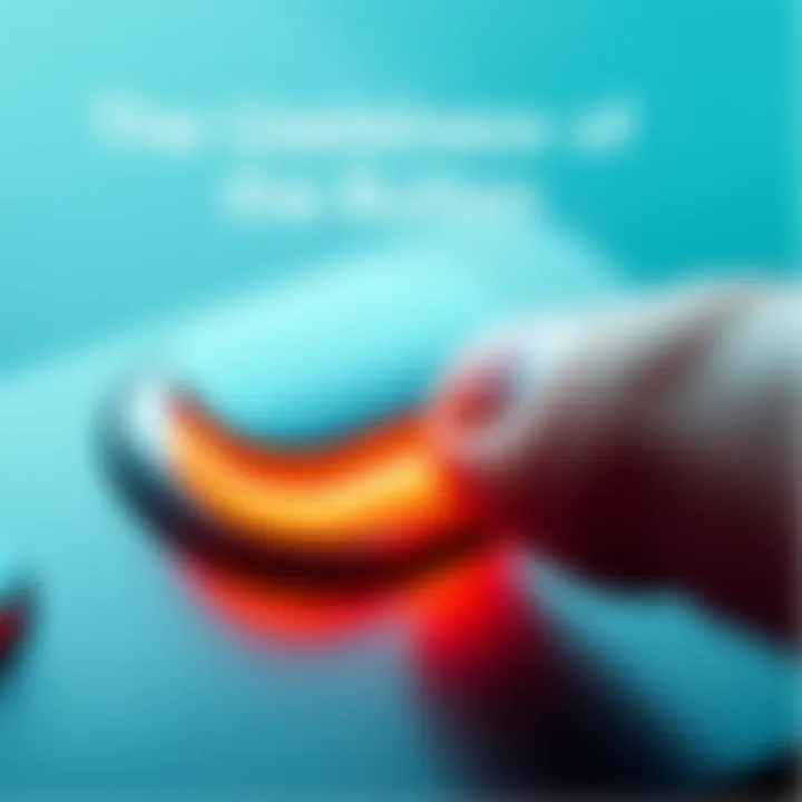 A close-up view of a sleek, modern button on a device, with a finger hovering nearby, showing hesitation to press it