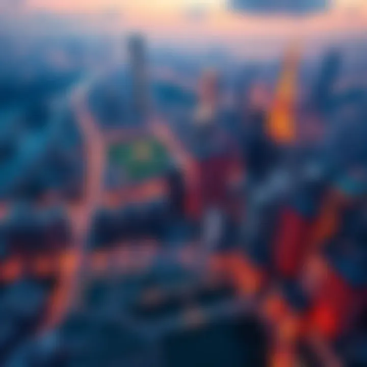 Stunning skyline of a contemporary city juxtaposed against historic Han Dynasty map