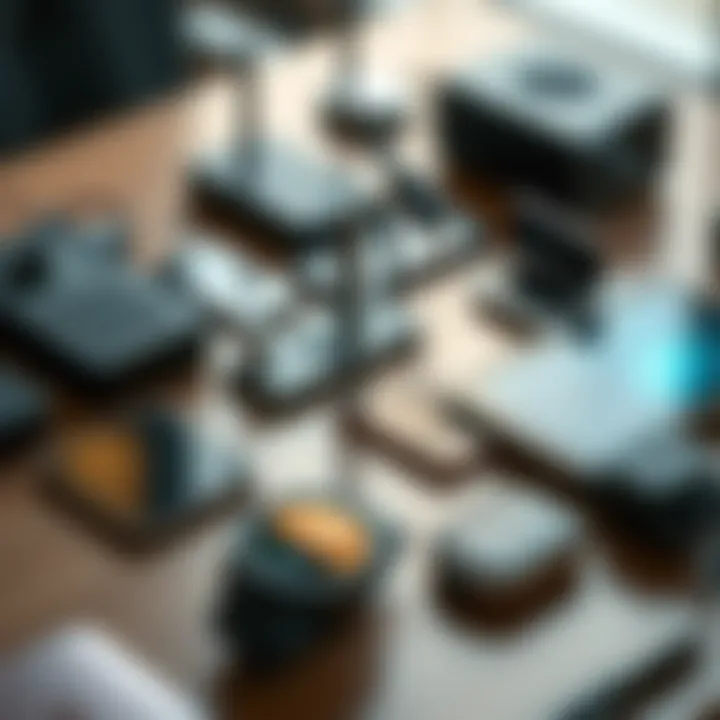 Modern Communication Devices A variety of advanced communication devices like smartphones and smartwatches arranged on a table, showcasing the evolution of technology in 2025.