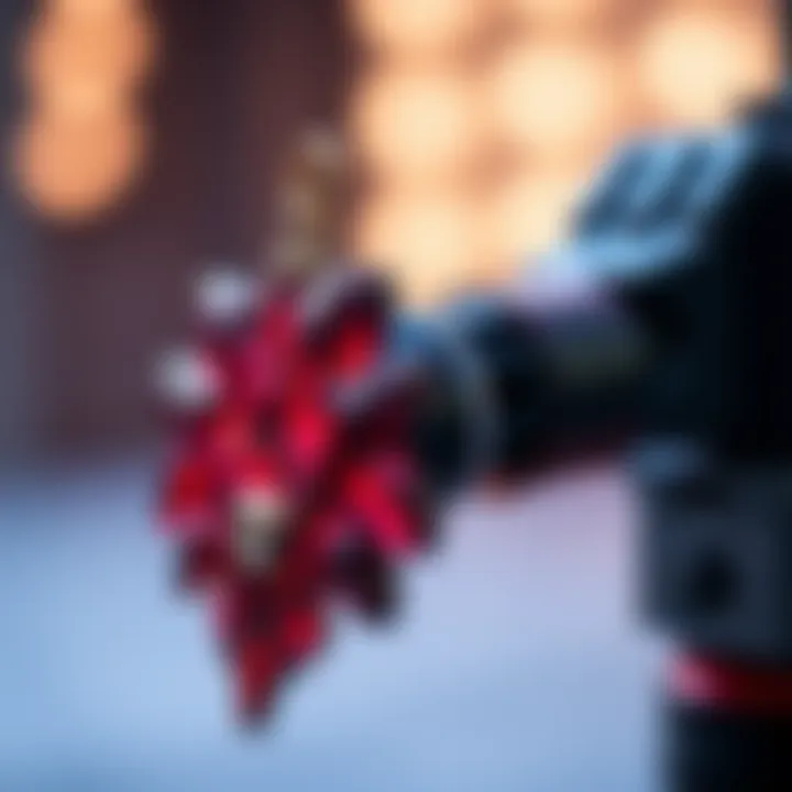 A close-up view of the Modern Mida ornament attached to the Multi Tool, showcasing its design and color scheme