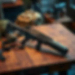 Modern SOR-22 with Suppressor A sleek modern SOR-22 rifle featuring an integrally suppressed barrel, displayed on a wooden table with tactical gear