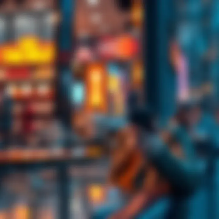 A person using a smartphone while sitting at a café, showcasing the blend of technology in everyday life.