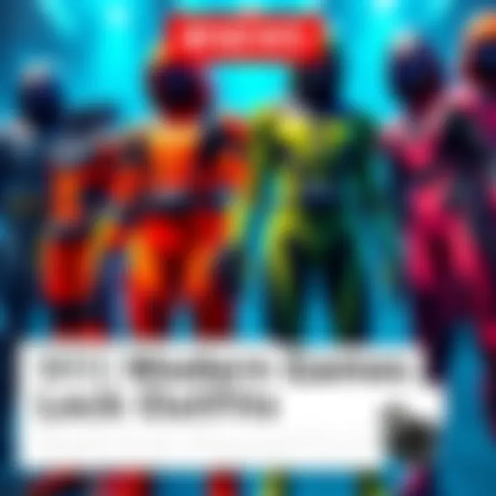A collection of stylish game outfits with a focus on wetsuits, showcasing various colors and designs, symbolizing game monetization tactics.