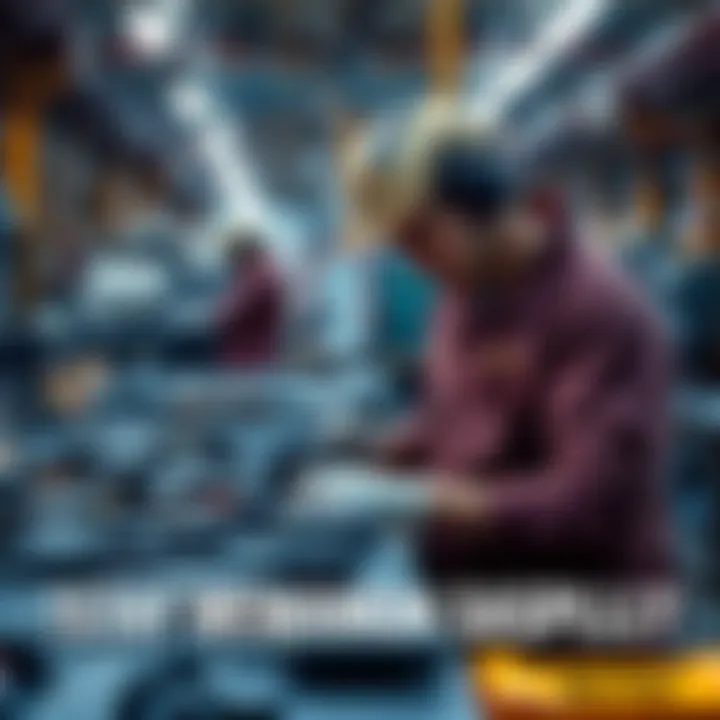 A worker assembling weapon parts with innovative tools in a factory setting
