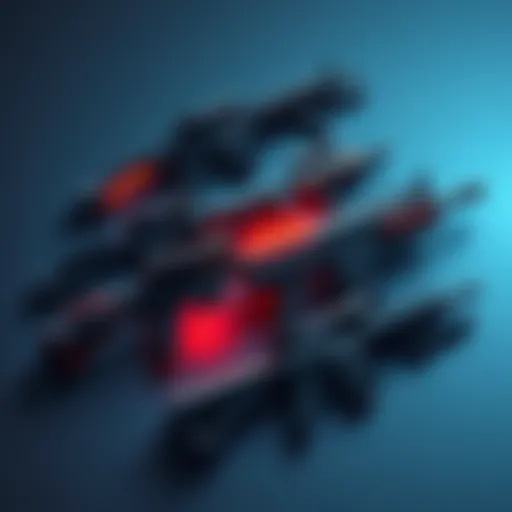 A collection of innovative weapon designs showcasing sleek lines and advanced features.