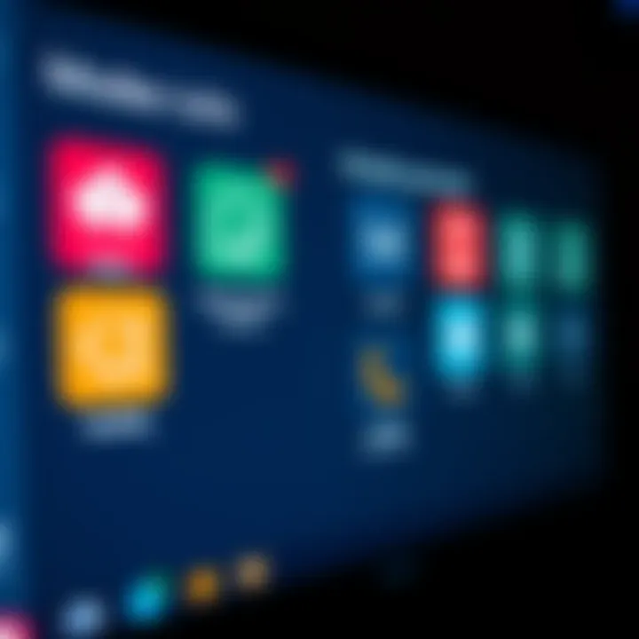 Modes for Task Selection Different modes displayed on a screen with icons representing options like work, leisure, and study.